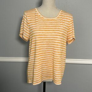 MARKET & SPRUCE JUNNA HI-LO STRIPED STRETCH CASUAL COMFORTABLE KNIT TOP LARGE